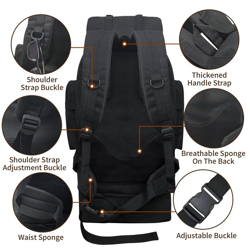 Vaupan Hiking Backpack, 100L Large Camping Backpack, Expandable Waterproof MOLLE Rucksack, Outdoor Sport Travel Daypack Military Tactical Back pack for Men Women (Black)