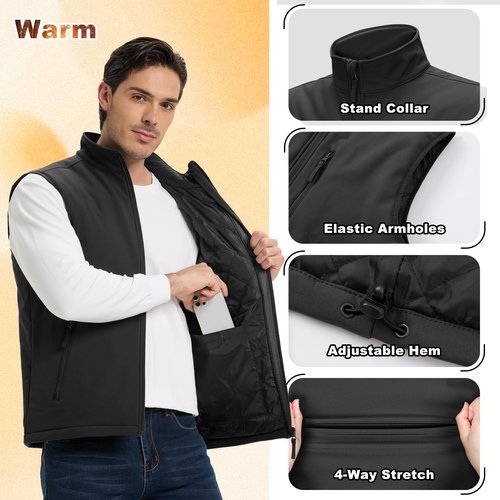 Outdoor Ventures Men's Casual Outerwear Vest Lightweight Winter Zip Up Sleeveless Jacket for Hiking Travel Golf Running