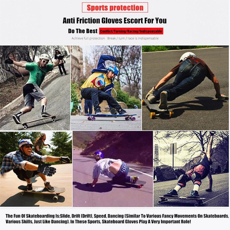 WENGINS Skateboard Gloves, Skateboard Gloves with Sliders, Longboard Downhill Slide Outdoor Skate Gloves, 3 Slider Available Suitable for Beginner Advanced Players (Black Set)