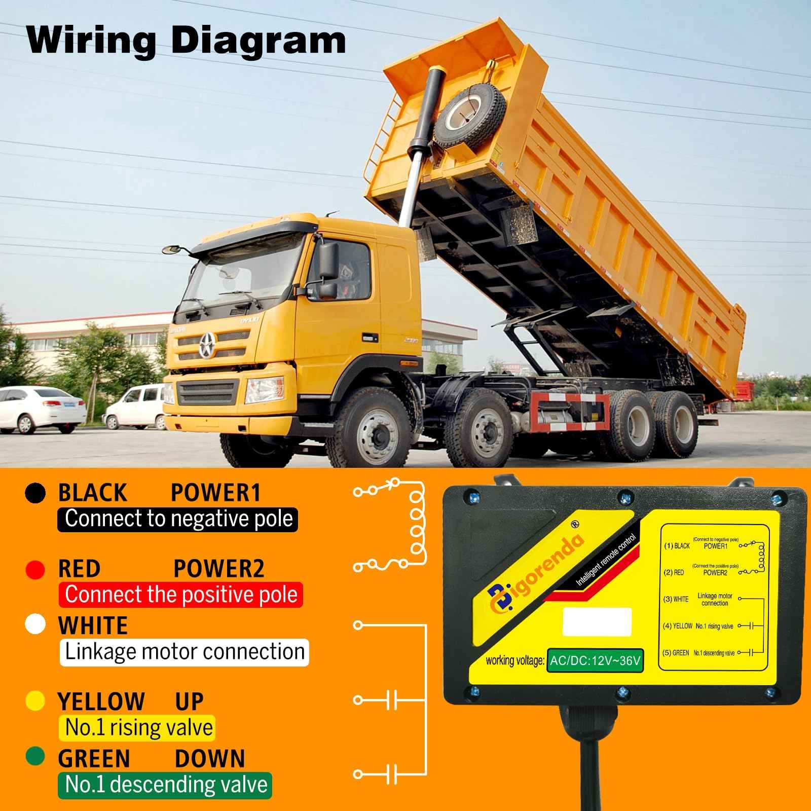 Bigorenda Wireless Crane Remote Control 12-36V,656FT Wireless Control,Dump Trailer Wireless Remote Control kit Industrial Crane Controller Hoist Truck Crane UpDown Switch Control with Emergency Stop