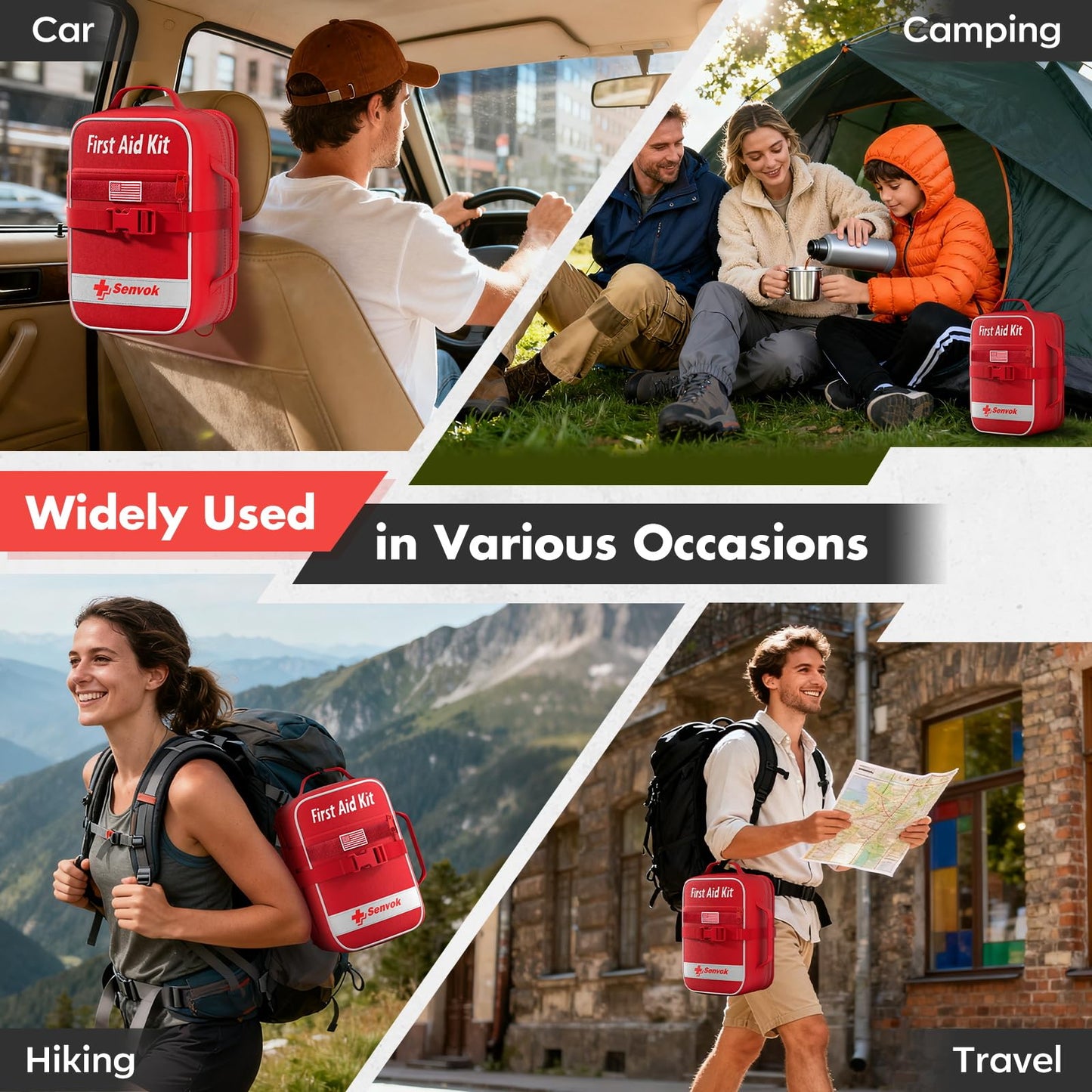 Senvok Large First Aid Kit for Car, Camping, Outdoor Adventures -with Color-Coded Labeled & Rip-Away Design for Fast Access- Molle Emergency Survival Kit with Zip Stitch Wound Closure
