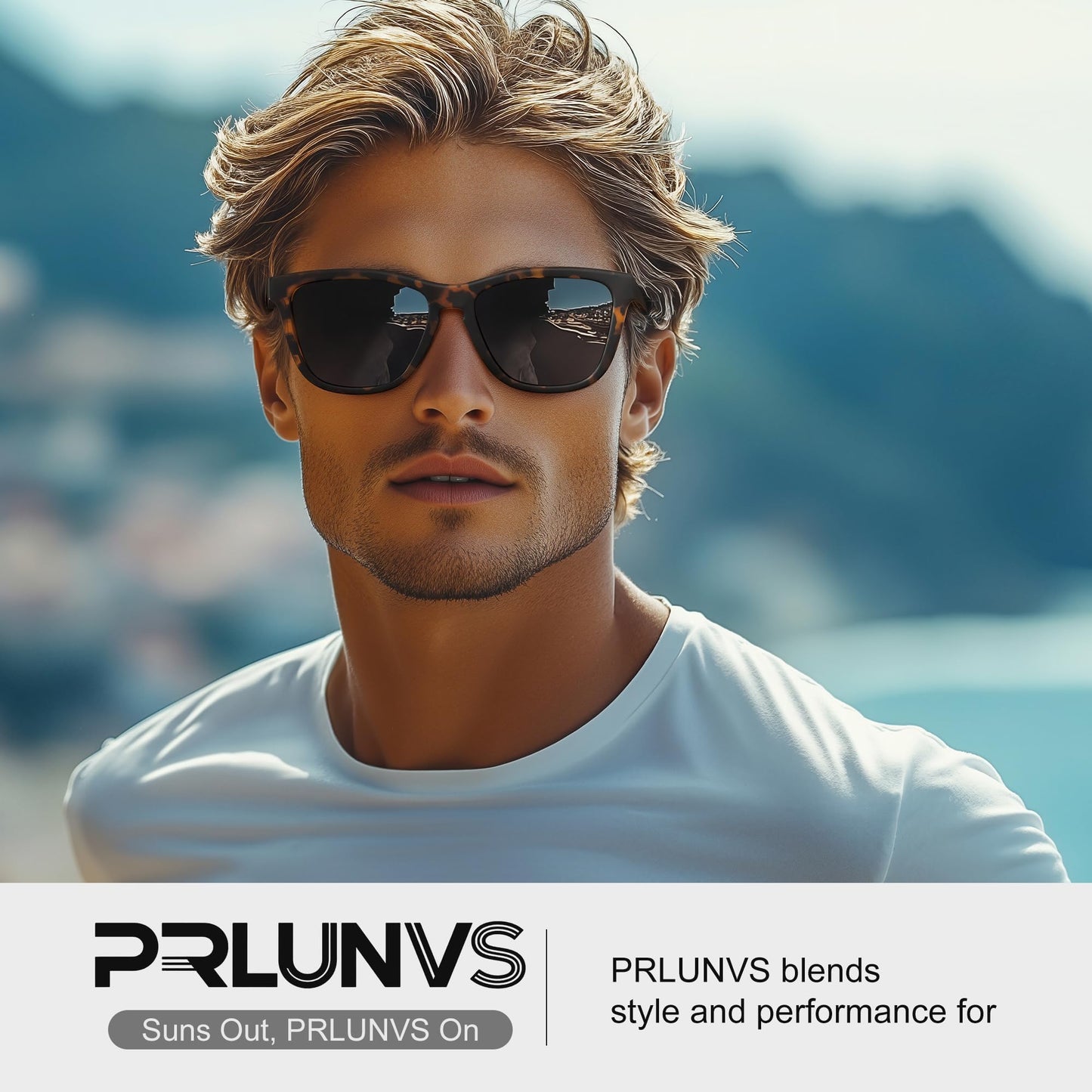 PRLUNVS Polarized Sunglasses for Mens Womens - Fashion Men Sun Glasses Shades for Driving Fishing Lightweight UV Protection Black