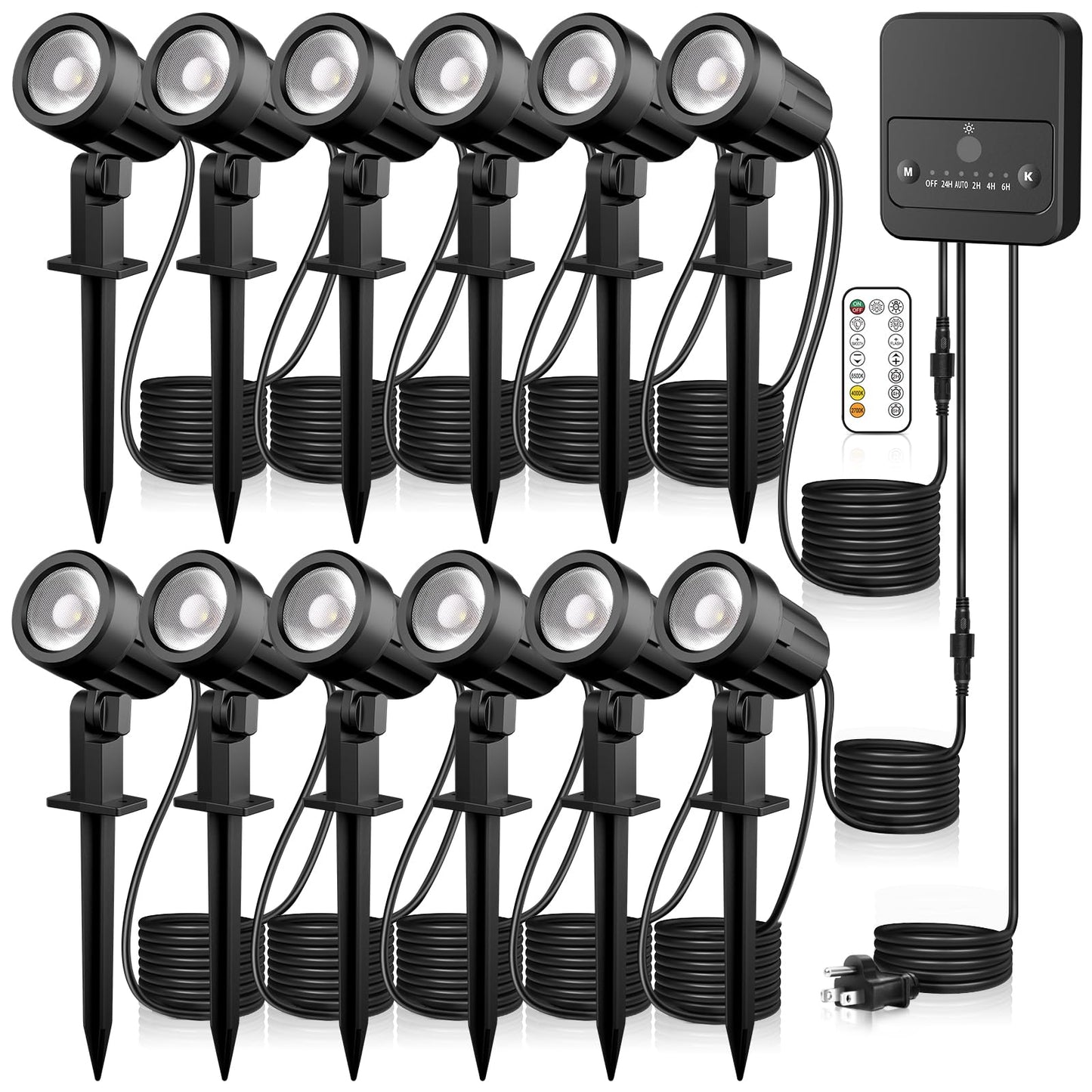 SOROP LED Landscape Lighting Kit Landscaping Lights with Remote Control Dimmable IP66 Waterproof 2700-6500K Spot Lights for Outdoor Garden Lawn Patio Yard with US Plug 12 Pack