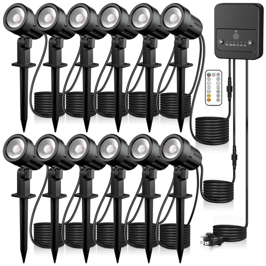 SOROP LED Landscape Lighting Kit Landscaping Lights with Remote Control Dimmable IP66 Waterproof 2700-6500K Spot Lights for Outdoor Garden Lawn Patio Yard with US Plug 12 Pack