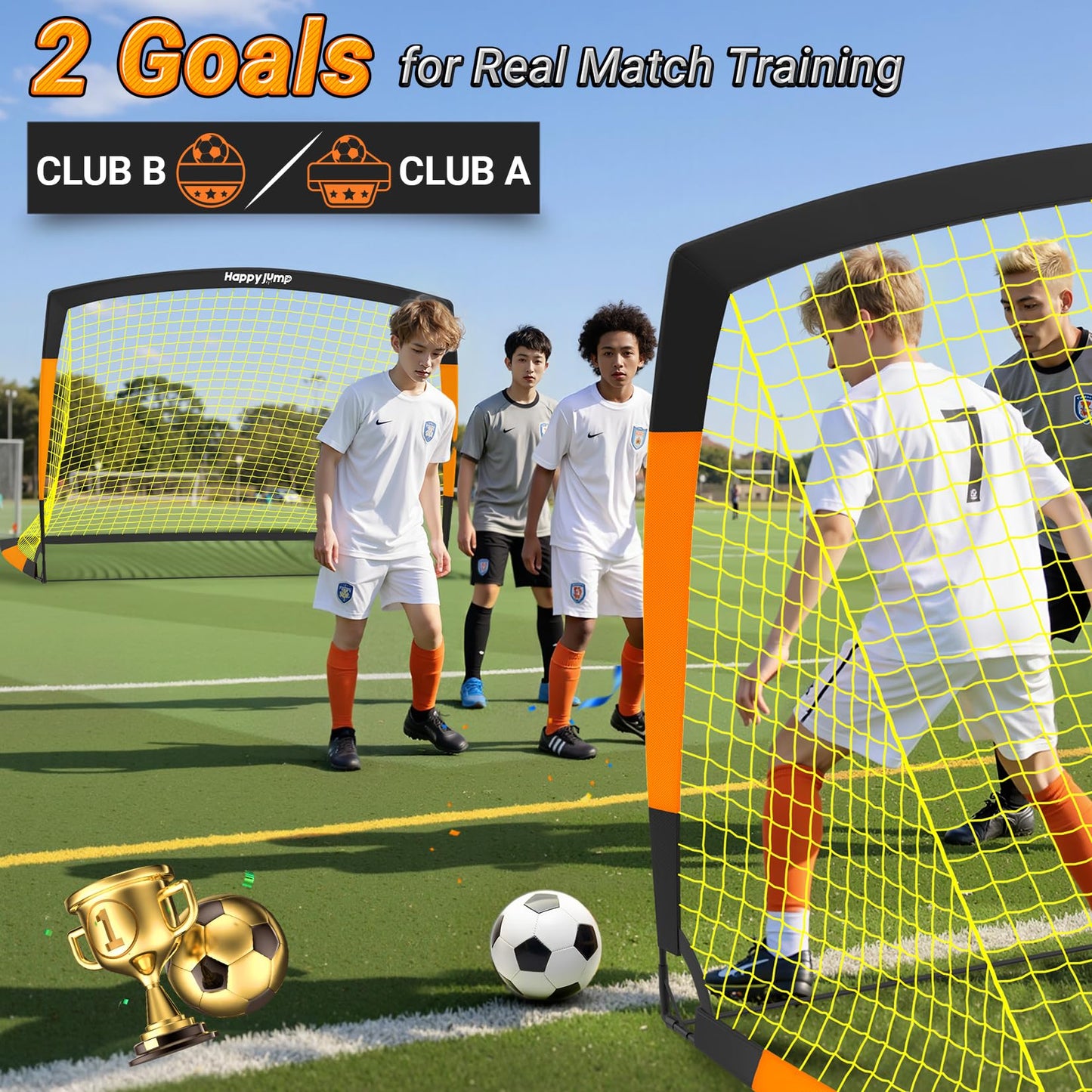 Happy Jump Kids Backyard Soccer Goals 7x5 & 5x3.6 FT, Portable Outdoor Play