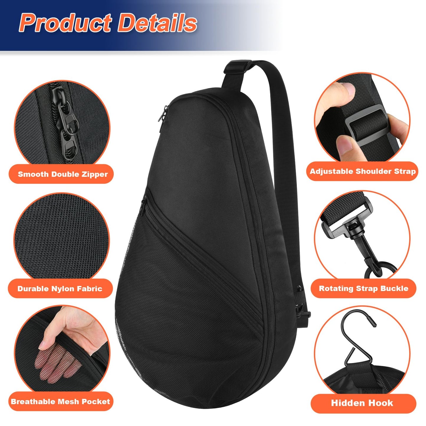 Cosmos Padel Racket Bag Pickleball Paddle Sling Backpack Padel Racquet Storage Bag - Padel (Paddel Tennis) Equipment Carrying Bag with Mesh Pocket for 2 Paddles, Balls, Water Bottle & Accessories