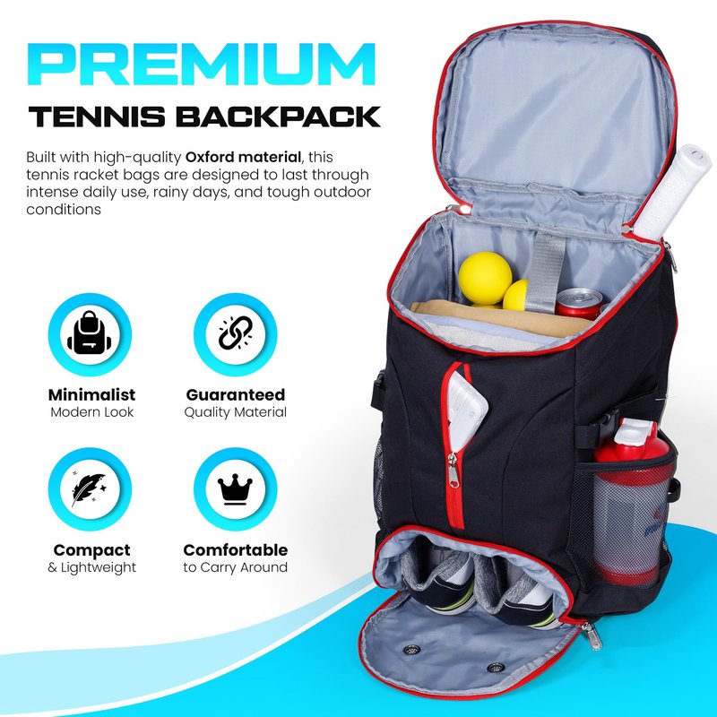 SWFTCRUZ Tennis Bag, Tennis Backpack for Women and Men, Hold 2 Tennis Racket, Pickleball Paddles, Lightweight Oxford Tennis Racket Bag with Ventilated Shoe Compartment