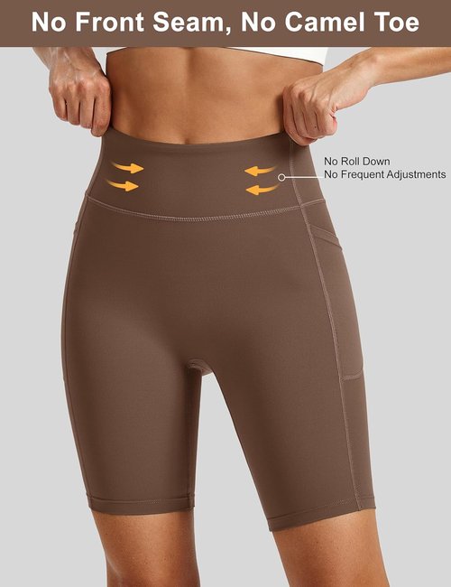 MAGCOMSEN Women's High-Waisted Biker Shorts - 8" Spandex Gym Shorts with Pockets & Tummy Control