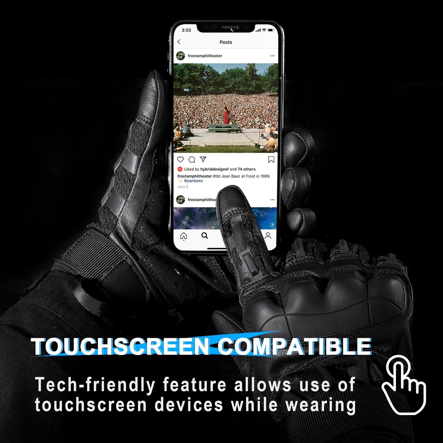 WTACTFUL Touch Screen Motorcycle Tactical Gloves for Men Airsoft Paintball Gear MTB Bike Cycling Cross-Country Motorbike ATV Hunting Hiking Riding Driving Work Outdoor Full Finger Gloves L Black