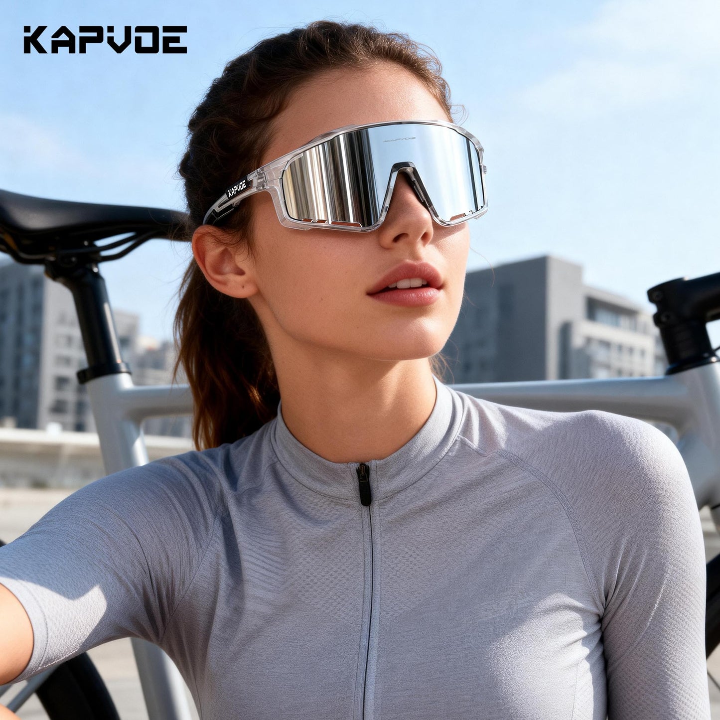 KAPVOE Polarized Cycling Glasses for Men Women Mountain Bike Sunglasses MTB Glasses TR90 Sport Sunglasses UV400 Protection Biking Bicycle Riding Running Triathlon Baseball Golf Cycle Goggles Silver