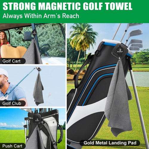 ACCTOLF Magnetic Towel, Golf Magnetic Towel, Magnetic Clip for Golf Towel, Microfiber Golf Towels for Man/Women, Industrial Strength Magnet for Strong Hold to Golf Bags, Carts Clubs