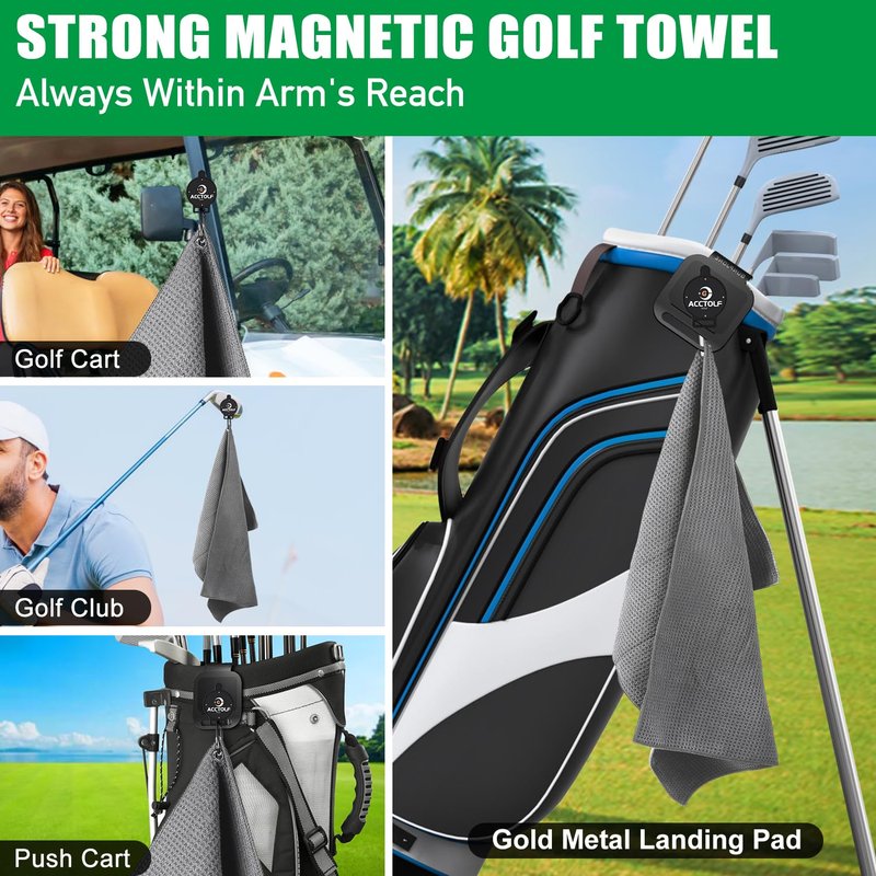 ACCTOLF Magnetic Golf Towel, 2Pcs Magnetic Clip for Golf Towel, Microfiber Golf Towels for Man/Women, Industrial Strength Magnet for Strong Hold to Golf Carts/Bags/Clubs