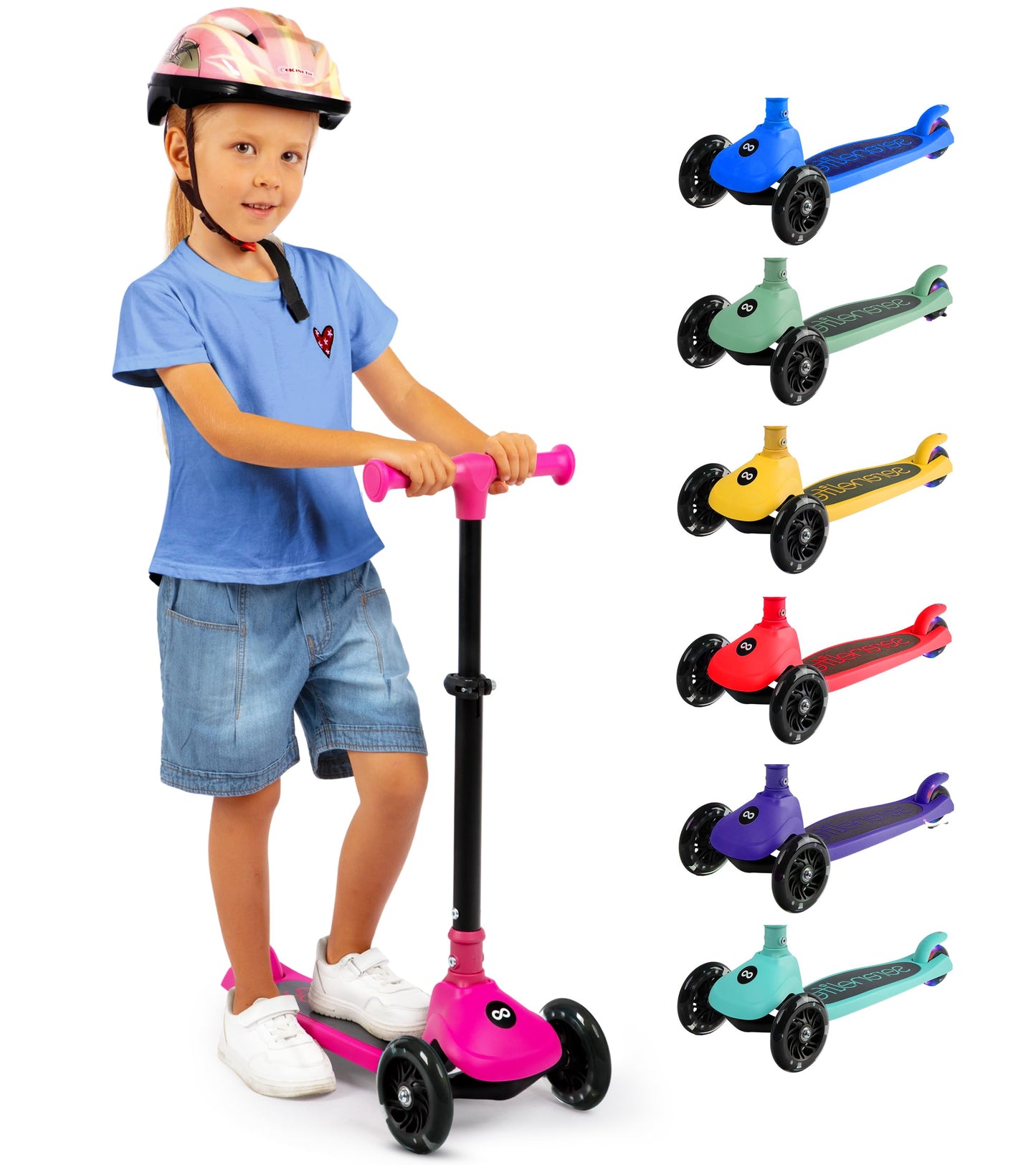 SereneLife 3 Wheel Scooter for Toddlers & Kids, Foldable Seat, LED Wheels, Adjustable Handlebar, Anti-Slip Deck, Rear Foot Brake, Lean-to-Steer, Kid Scooter Ages 18M–7Y, Supports up to 110 lbs