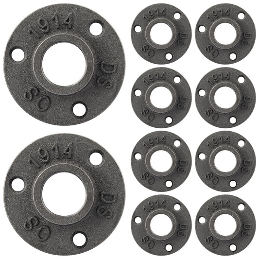 Niubid 3/4 inches Malleable Cast Iron Pipe Flange 10 Pack, Industrial Pipe Flanges for Threaded Black Pipes and Fittings, DIY Steampunk Industrial Vintage Style.