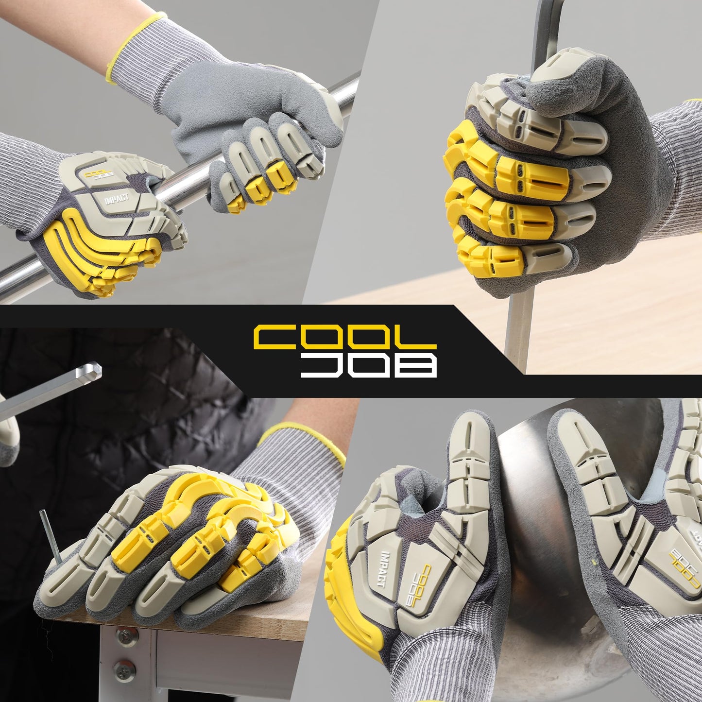 COOLJOB TPR Impact Resistant Safety Work Gloves with Sandy Nitrile Coating, 1 Pair Large, Yellow