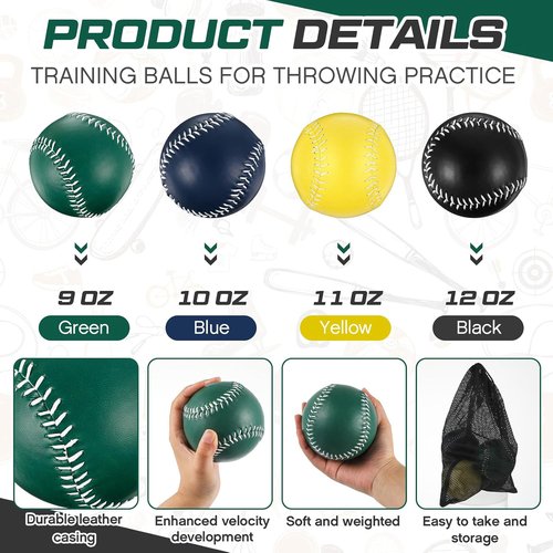 Arrowbash Weighted Softball Set - Bulk Training Softballs with Drawstring Bag for Enhanced Performance
