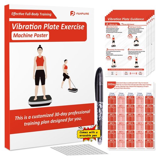 FANPARE Vibration Plate Exercise Machine Workout Chart Posters - 6 Laminated Wall Fitness Guide & 2 Reusable Planner & 1 Erasable Pen, Suitable for Home Gym Whole Body Training