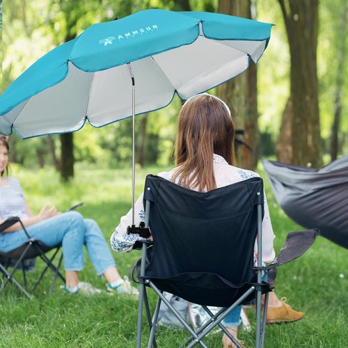 AMMSUN XL Chair Umbrella - Adjustable 47-Inch 360-Degree Swivel | UPF 50+ Portable Bright Blue Umbrella for Camping, Beach, Strollers, Wheelchairs, Golf Carts