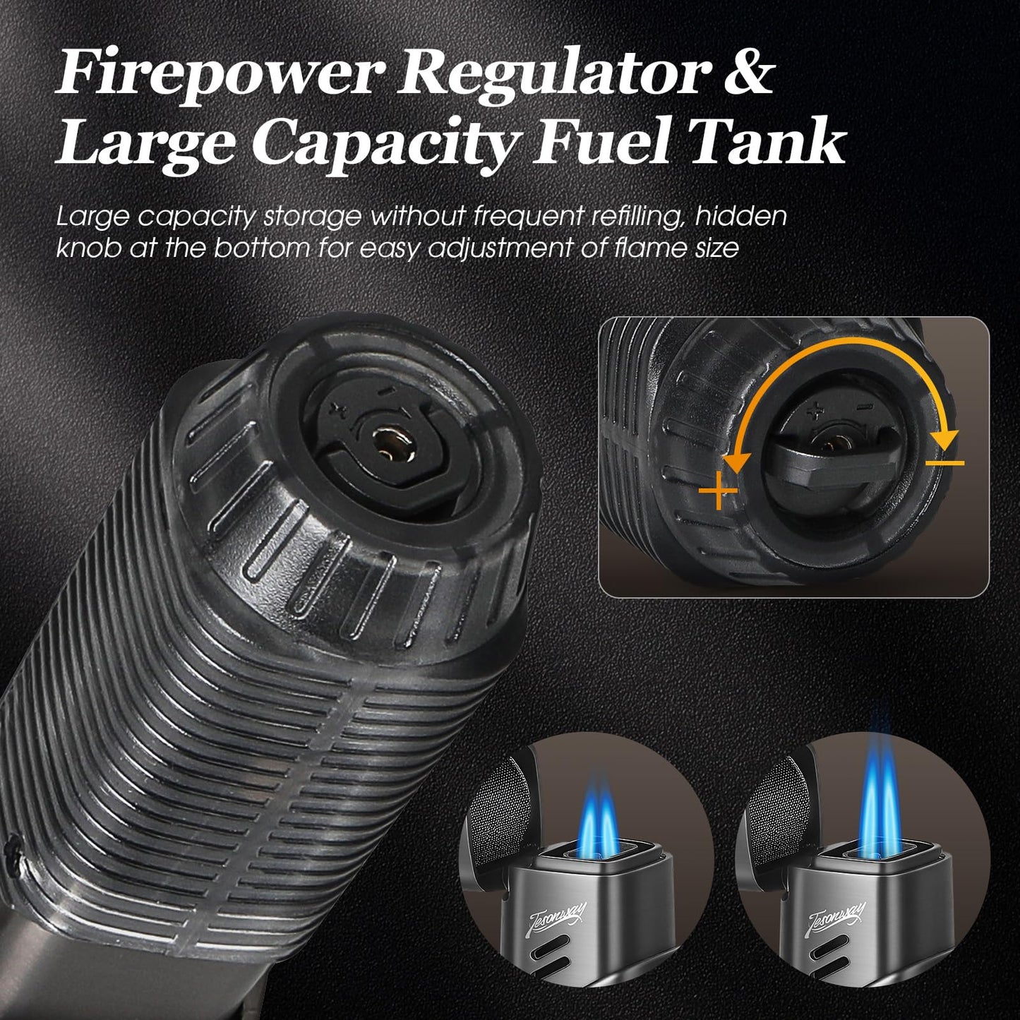 Tesonway Cigar Lighter 2 Pack, Windproof Refillable Butane Torch Lighter, Multifunction Cigar Accessories Butane Lighter with Cigar Holder, Cigar Draw Enhancer and Cigar Punch, Butane Not Included