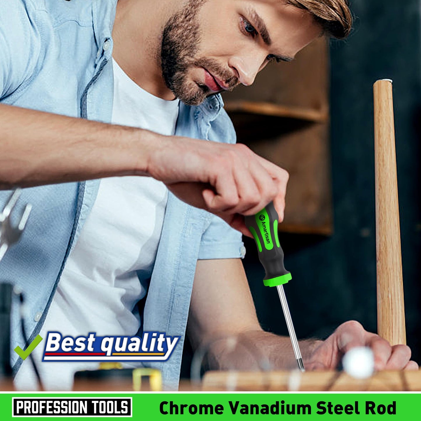 Amartisan 10-Piece Magnetic Screwdrivers Set, 5 Phillips and 5 Slotted Tips Professional Cushion Grip Screwdriver Set 2pcs Portable Multifunction Key Mini Screwdriver (Green)