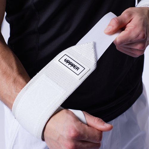 UPPPER Wrist Wraps for Weightlifting - 19" Wrist Support with Thumb Loop for Bench Press, Powerlifting, and Gym Workouts - Men & Women | Premium Fitness Gear (White)