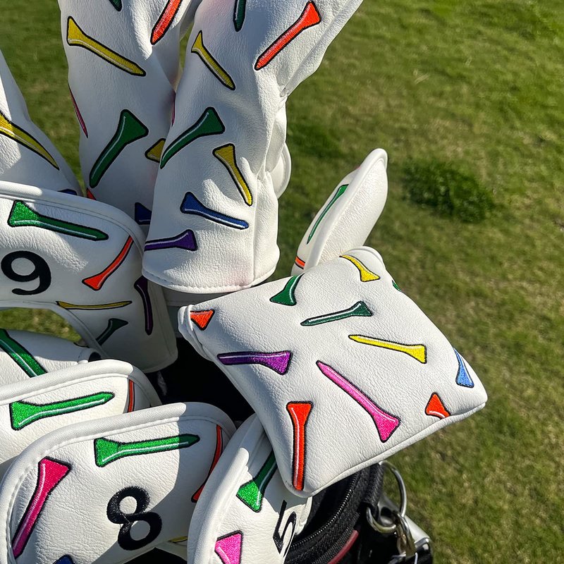 Golf Iron Head Covers 9/10pcs Leather Golf Club Covers for Iron with Magic Tape Fit Most Brand(Colorful Tee/10pcs)