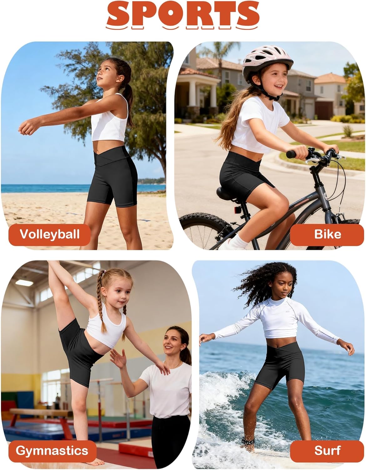 Skiennix Girls Athletic Shorts - High Waisted Biker Shorts for Gymnastics & Dance | Sizes 5-16Y