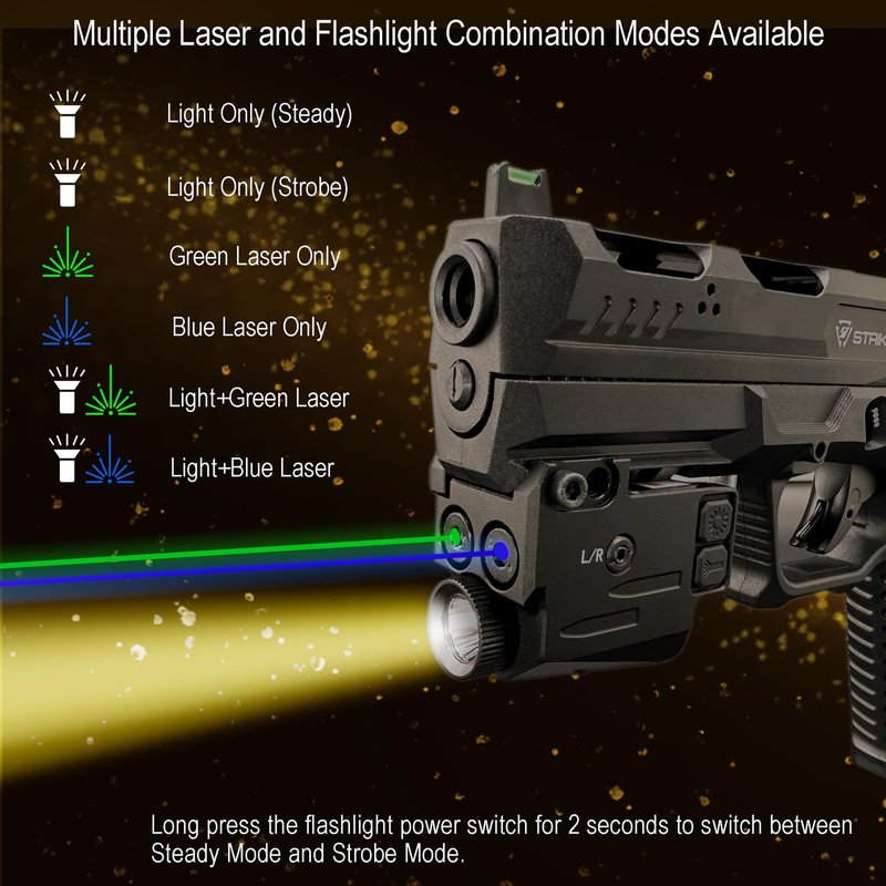 MOSANDON Green and Blue Laser Sight with 500 Lumens Flashlight, USB Rechargeable Flashlight with Blue Green Laser Sight,3in1 Laser Light Combo with 20mm Picatinny Rail Mount for Pistol Handgun Rifles