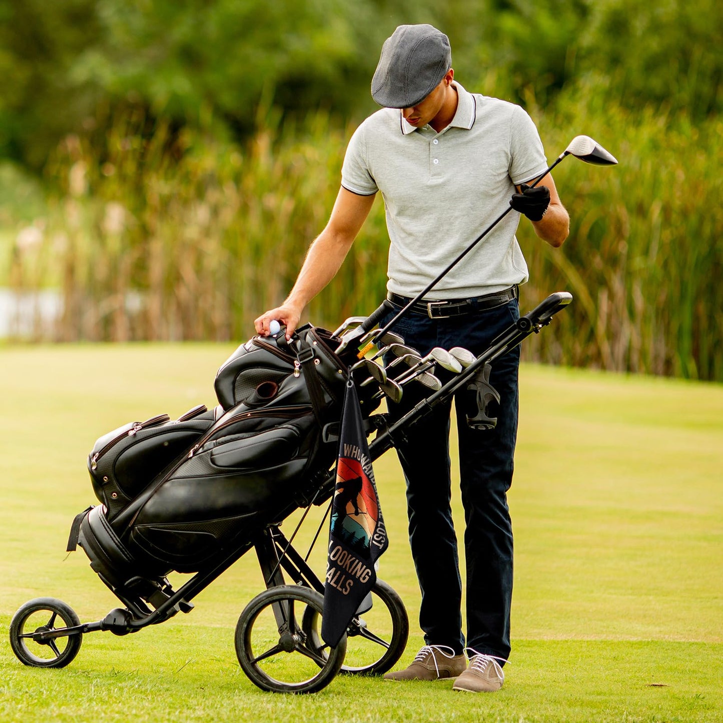 HunnmingRe 2 Pcs Funny Golf Towel with Clip Not All Who Wander are Lost Some are Looking for Balls Golf Accessories for Men Husband Boyfriend Dad and Grandpa(Classic Style)