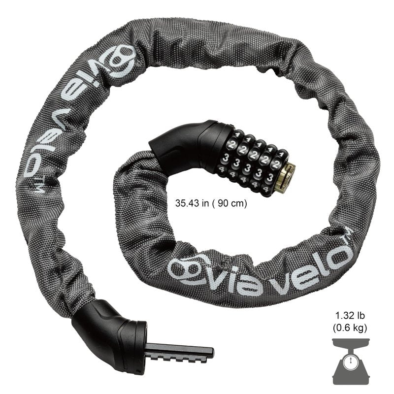 Via Velo Bike Chain Lock, 5-Digit Resettable Combination Heavy Duty Anti-Theft Bicycle Lock, 2.95 Ft Security Bike Locks for Scooter, Motorcycle, Gate, Fence, Valuables Etc