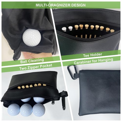 CORECISE Golf Ball Pouch,Golf Tee Bag Tee Holder Bag,Leather Golf Ball Bag Pouch,Zippered Golf Pouch,Golf Accessory Pouch,Small Zipper Pouch,Golf Accessories,Golf Bag Accessories