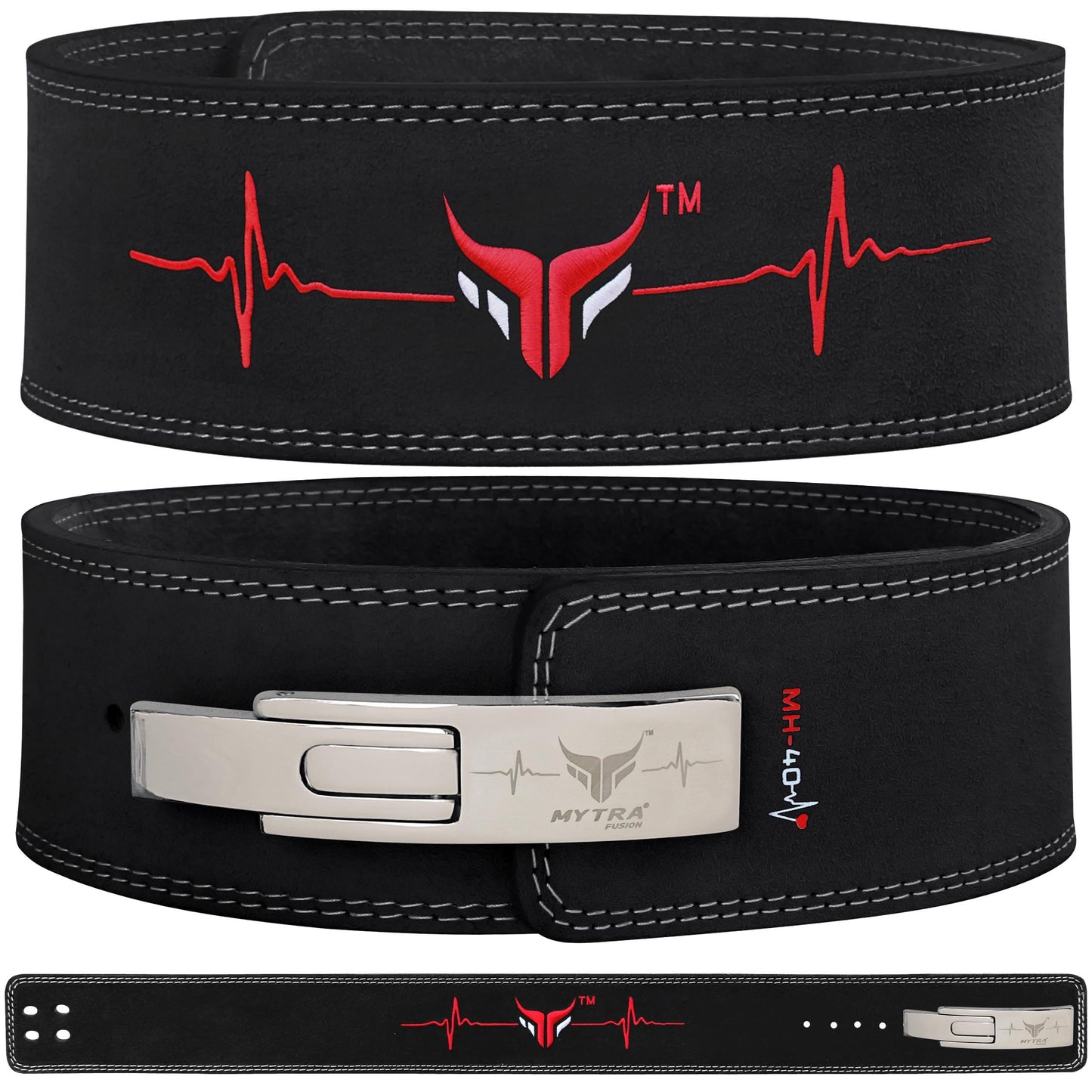 Mytra Fusion Gym Belt with Lever Buckle Weight Lifting Belt for Men and Women 4" wide Genuine Leather Powerlifting Belt for Gym, Training, Weightlifting, Bodybuilding Fitness and Workout (L, Black)