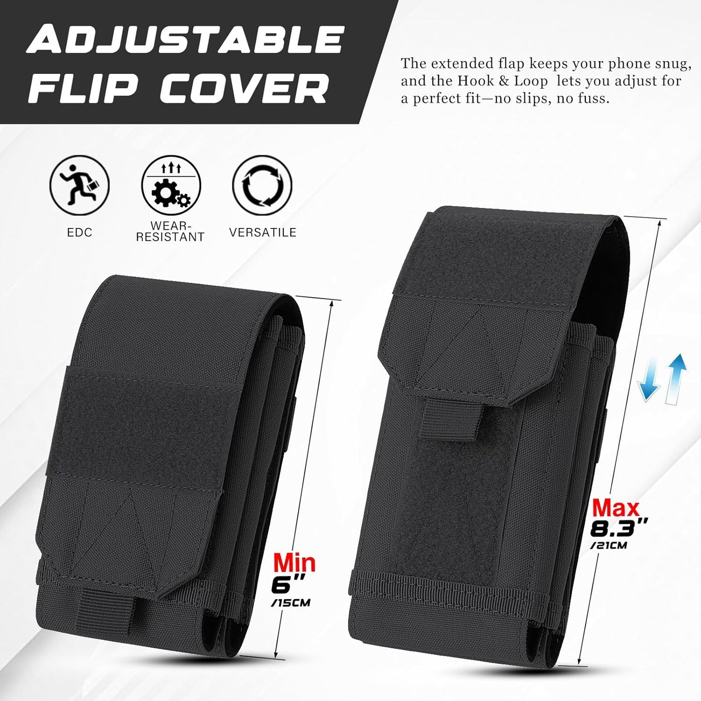 Molle Tactical Phone Pouch - Utility Cellphone Holster for Duty Belt & Vest | Fits 4-6.9" Phones