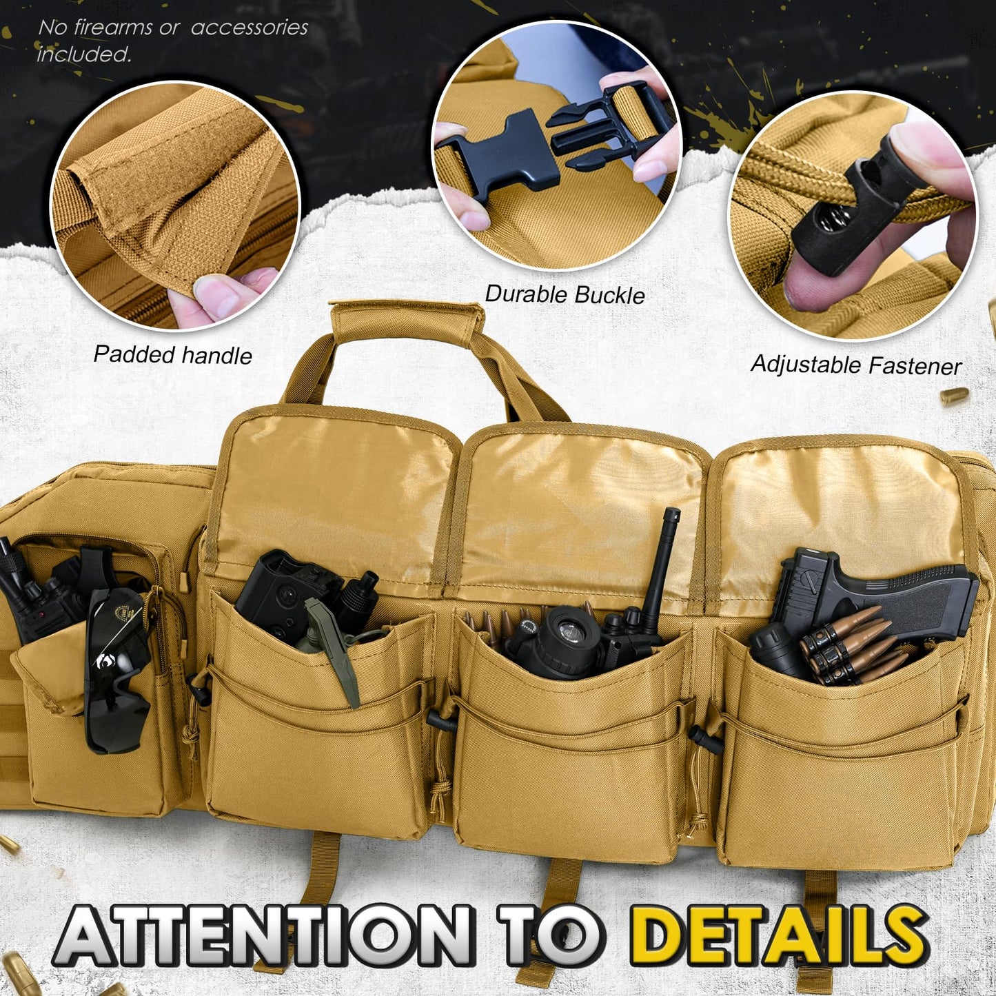 DULCE DOM Double Rifle Case 36'' Soft Gun Bag Tactical Backpack with Movable Divider for Hunting Shooting Range, MOLLE System Multiple Magazine Pouches & Accessory Bags (KHAKI)