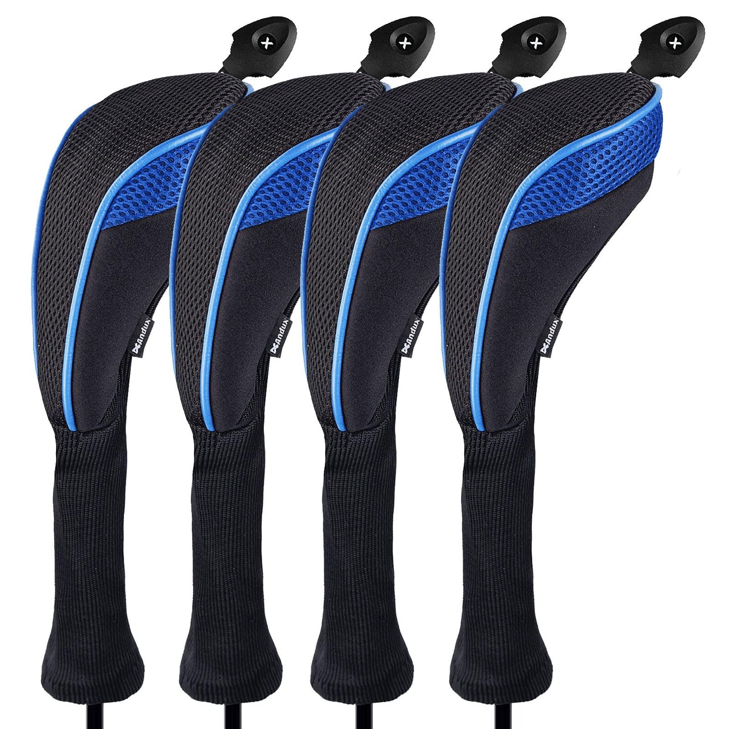 Andux 4 Pack Long Neck Golf Hybrid Club Head Covers Black/Blue
