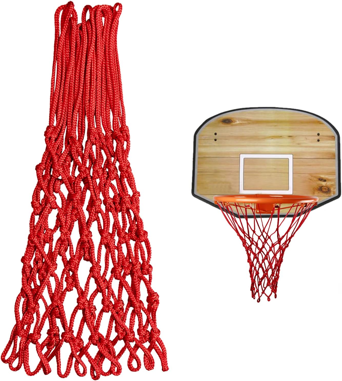 Sanung Basketball Net Replacement - Heavy Duty Anti-Whip Design | 12 Loops, Red, Standard Size for Indoor/Outdoor Use