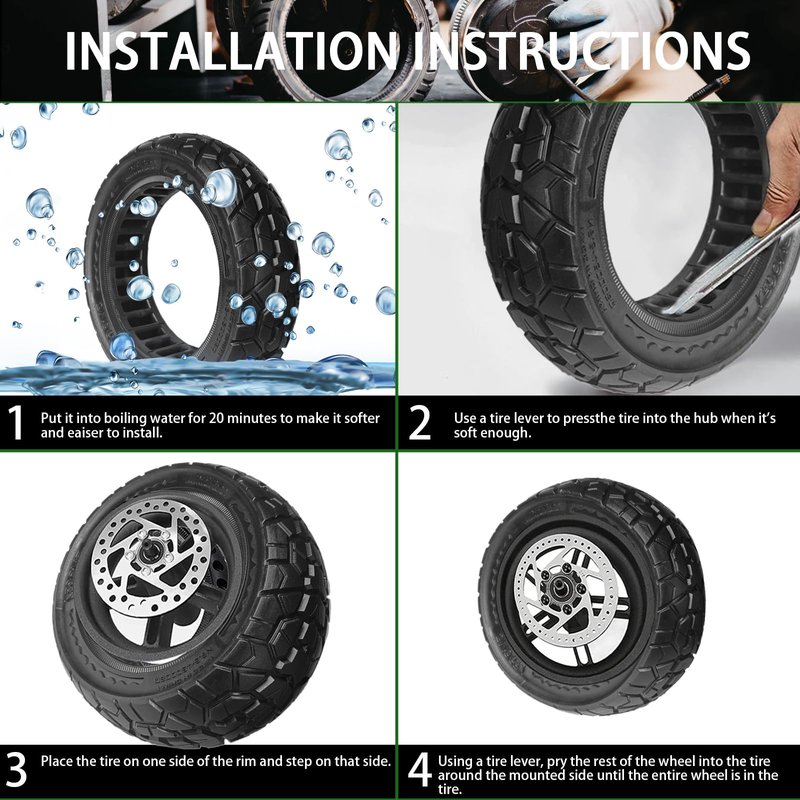 9.5 x 2.50 Off-road Solid Tire, 9.5x2.5-6.1 Tires Replacement, 9.5 inch Scooter Tubeless Solid Tire, for NIU KQi3 Pro/Max/Electric Scooter [Puncture-Proof] [Anti-Skid] [Wear-Resistant] (2 Pack)