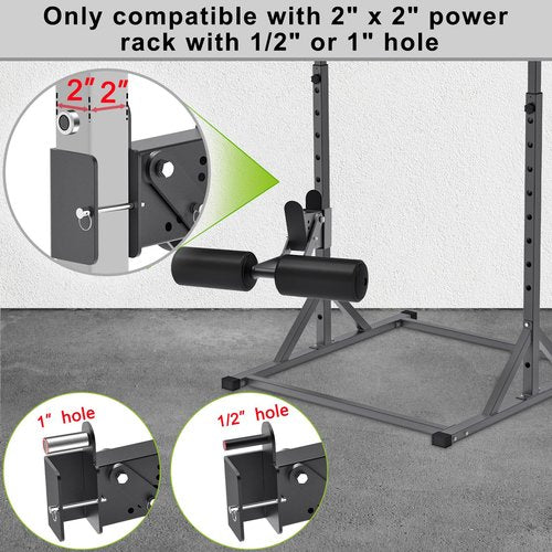 Lifeswell Nordic Hamstring Curl Attachment for 2"x2" Power Rack with 1" or 1/2" Hole, 6 Height Adjustable Leg Hold Down with Leather Surface for Home Gyms