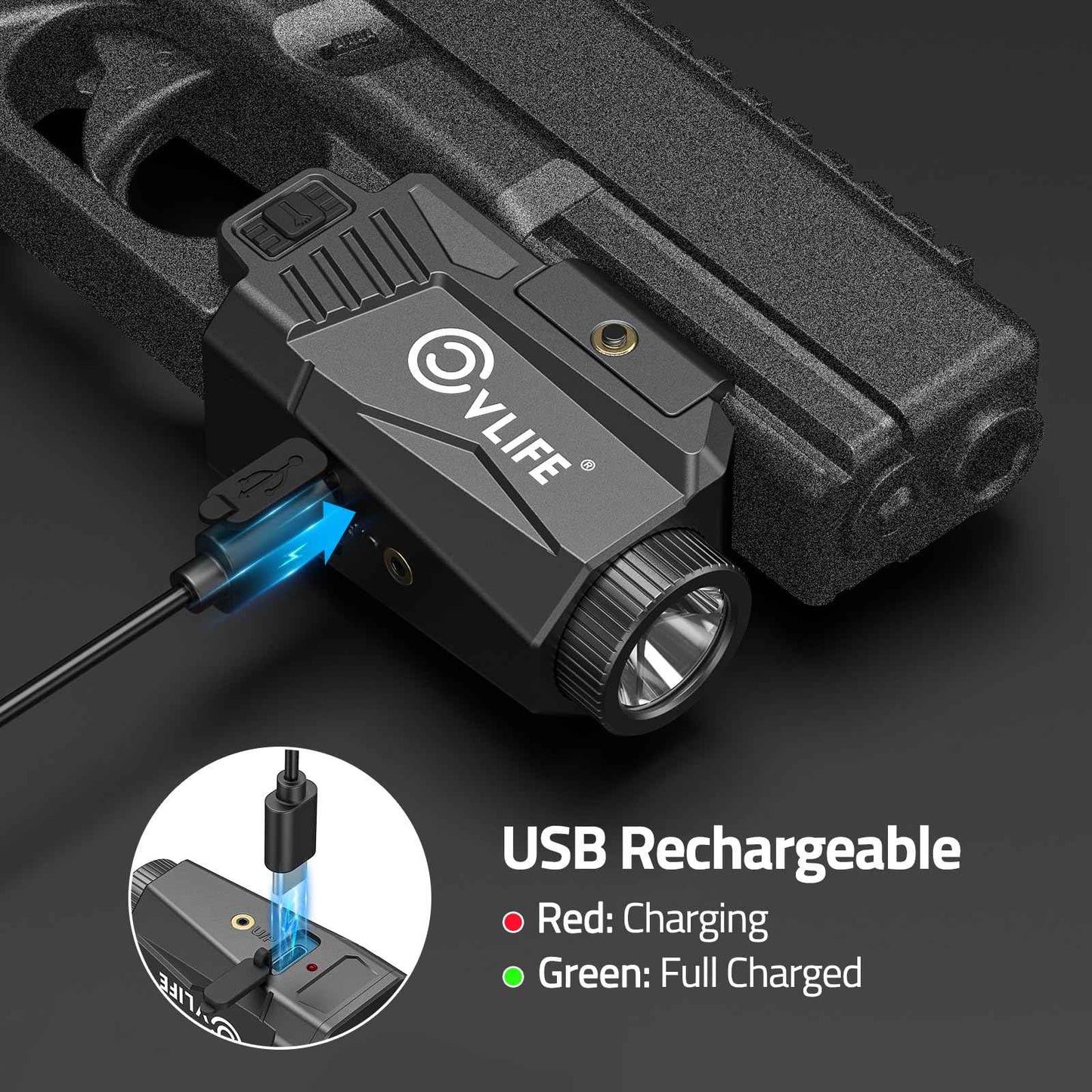 CVLIFE 600 Lumens Pistol Light Laser Combo - Rechargeable Slide Rail Gun Light Compatible with Glock and Picatinny Rail. Tactical Pistol Flashlight with Red Laser for Home Defense