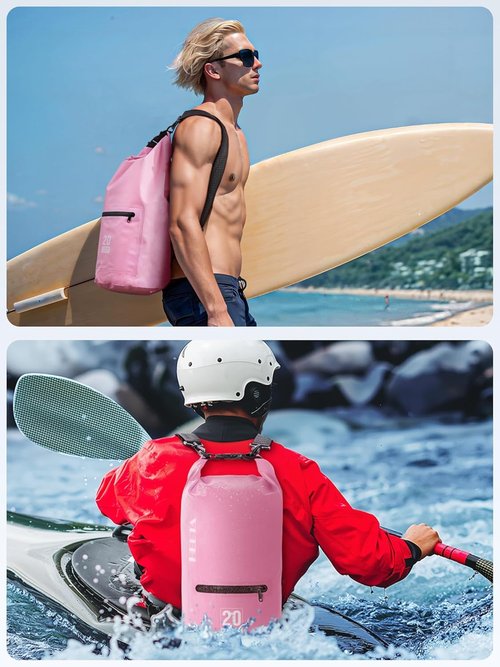 HEETA Waterproof Dry Bag - Lightweight Roll Top Storage with Front Zipper Pocket | 5L/10L/20L/30L/40L for Travel, Kayaking & Hiking