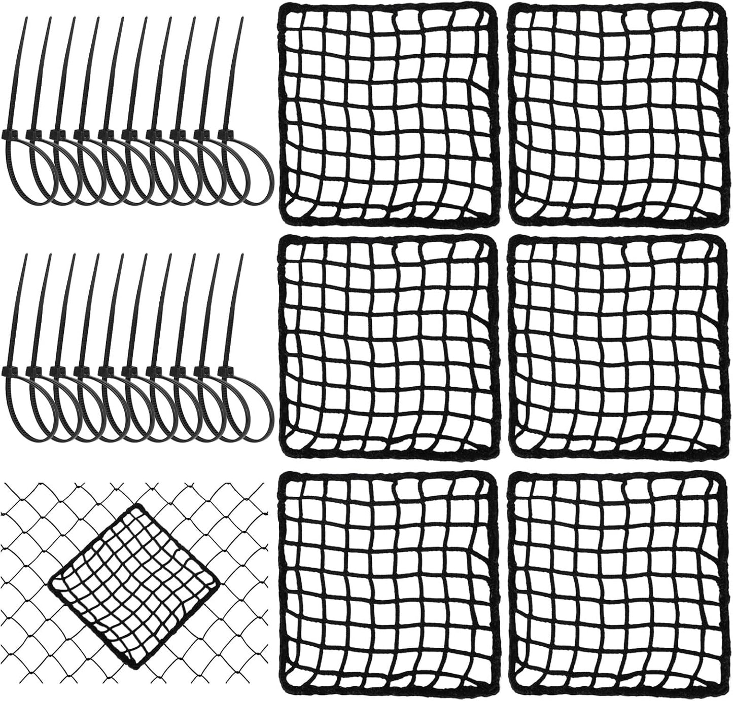 Penitue Universal Sports Net Repair Kit - 6 Pack with Nylon Zip Ties & Polyester Patches (Black, 20x20cm)