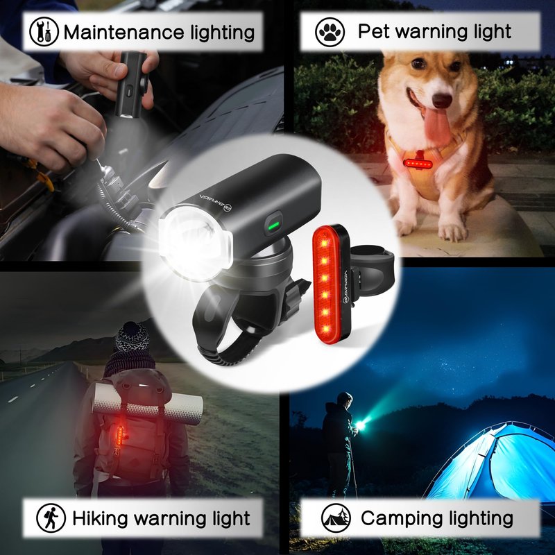 BRIVIGA USB Rechargeable Bike Lights Front and Back, 550 Lumen Alloy LED Bicycle Headlight & Taillight for Night Riding, Waterproof USB Charging Mountain Bike Accessories for Adults & Kids, Easy Mount