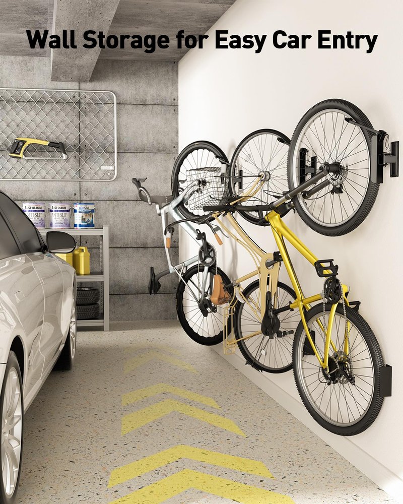 Alphamount AM Swivel Bike Wall Mount, Metal Wall Bike Rack with Durable Sleeves, Space-Saving Vertical Bike Rack with 180° Swivel for Home and Garage, Bike Wall Mount Up to 66 lbs, 4-Pack