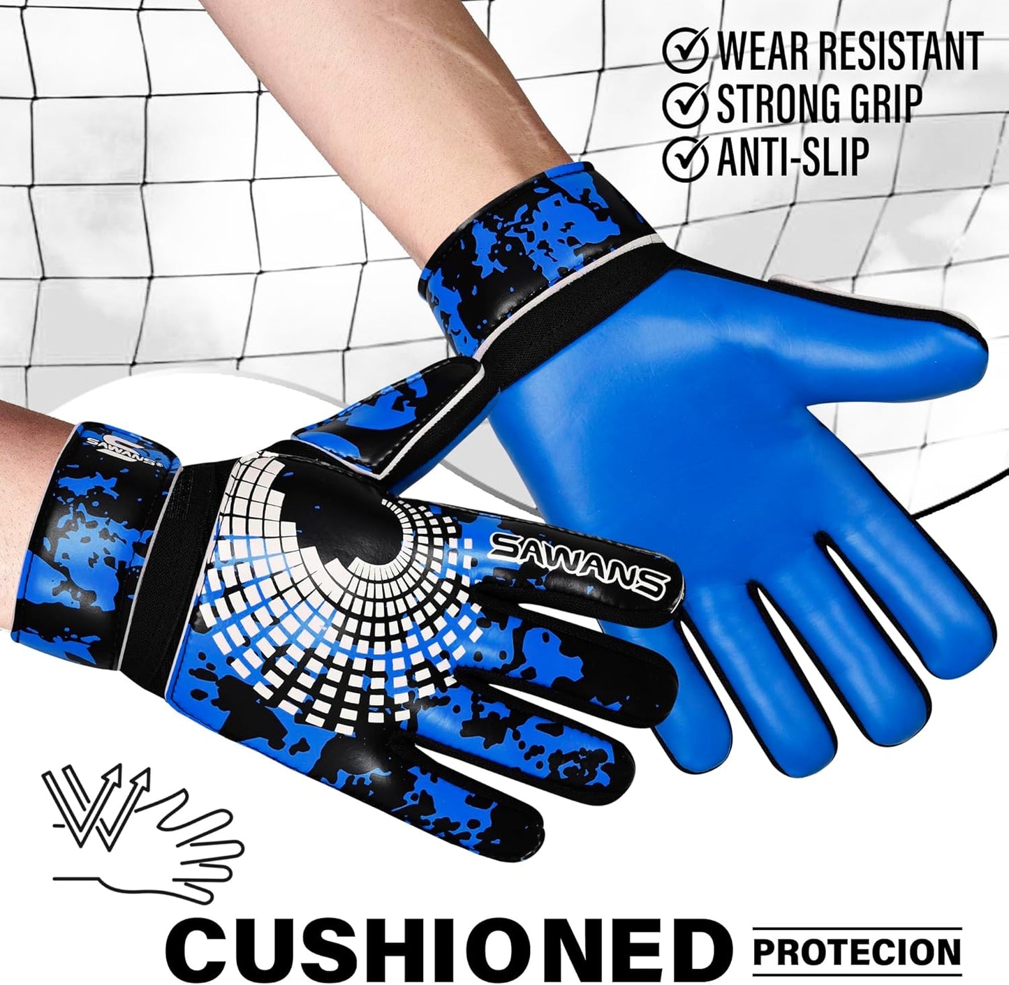 SAWANS Football Goalkeeper Gloves - Strong Grip Palms & Wrist Support for Kids & Adults | Anti-Slip Design