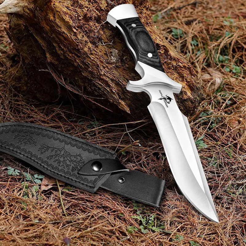 Purple Dragon Camping Fixed Blade Knife with Sheath,6 Inch Outdoor Knife Full Tang 440C Steel Bushcraft Knives with Redwood Handle-Outdoor Gear Christmas Gift for Men and Women Black