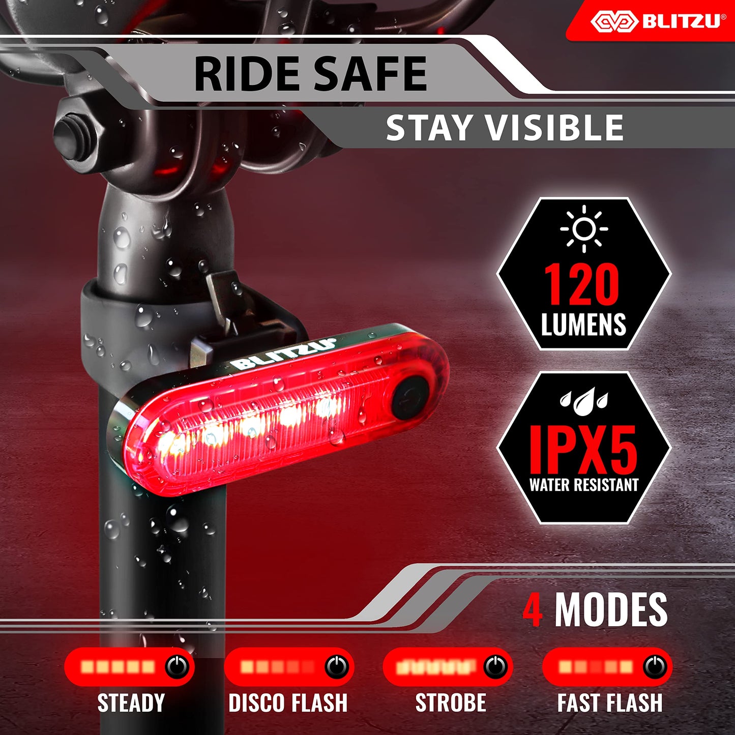 Bike Lights for Night Riding, Super Bright Bicycle Reflectors, USB Rechargeable Bike Lights Front and Back, Water-Resistant, 4+5 Modes Headlight Taillight Set for Safety, Men, Women & Kids Gator 390