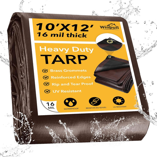Heavy Duty Waterproof Tarp 10x12FT - UV Resistant, Tear & Fade Resistant with Brass Grommets