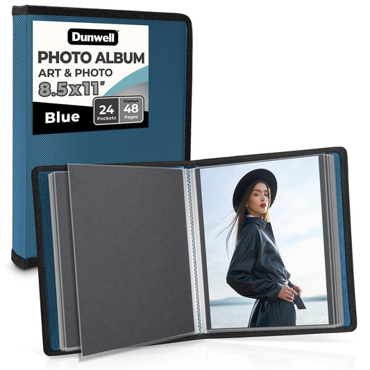 Dunwell Art Portfolio 8.5x11 Folder (Blue), Black Mounting Paper, Portfolio Binder for Artwork, 8.5 x 11 Art Folder, 24 Pockets Display 48 Pages, Acid-Free Poly Presentation Book