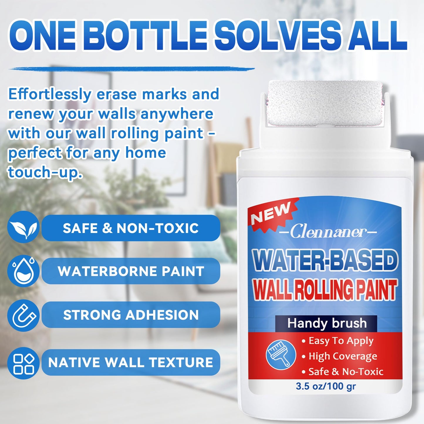 White Paint for Wall, Portable Integrated Paint Roller for Effortless Cleaning & Pristine Walls, Small Roller Brush Repair Kit Remove Stains, Scratches, Yellowing, Water-Based, Ready to Use