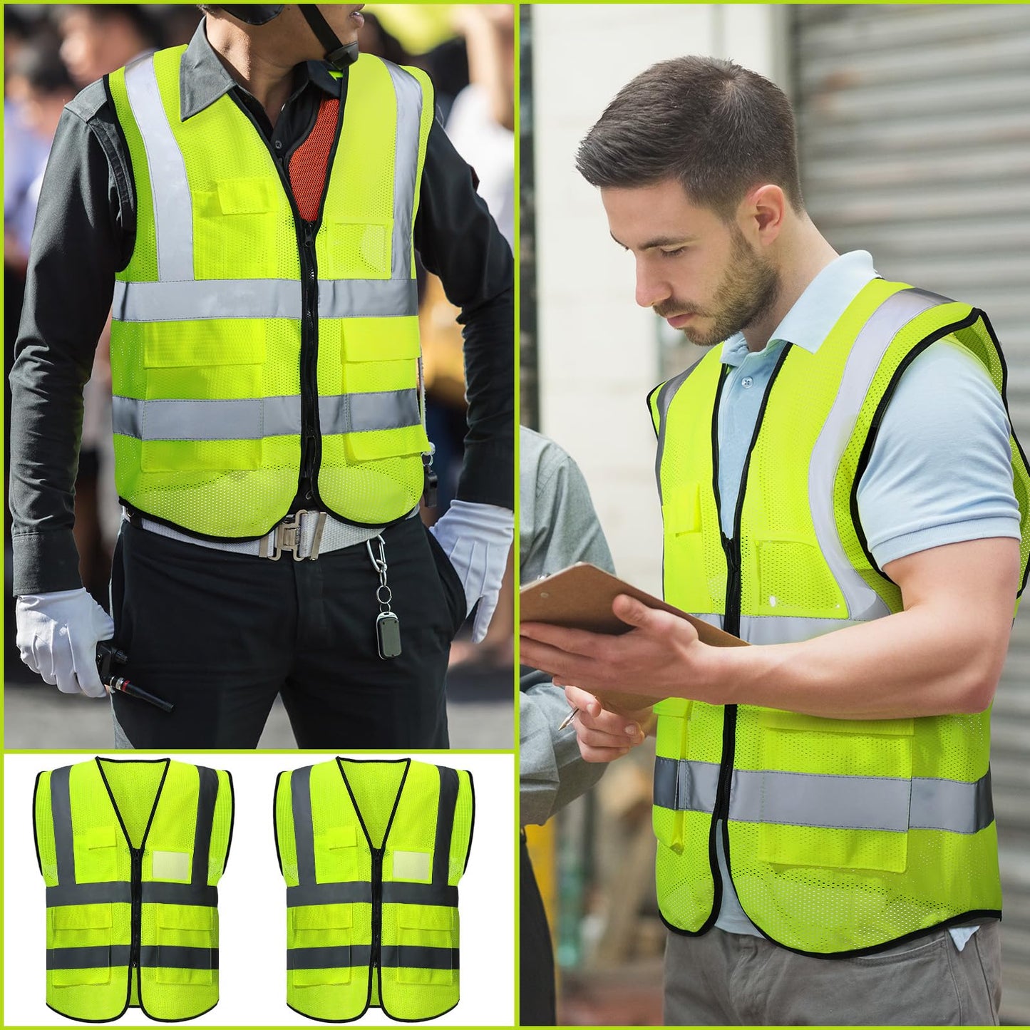 JenPen 10 Pieces Reflective Safety Vests with Pockets and Zipper, High Visibility Mesh Construction Vest for Men Women (XXL)